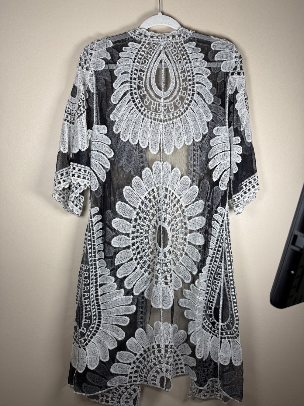 Ember Black Sheer Crochet Kimono Embroidery Duster Whimsigoth Western Boho - Picture 9 of 10